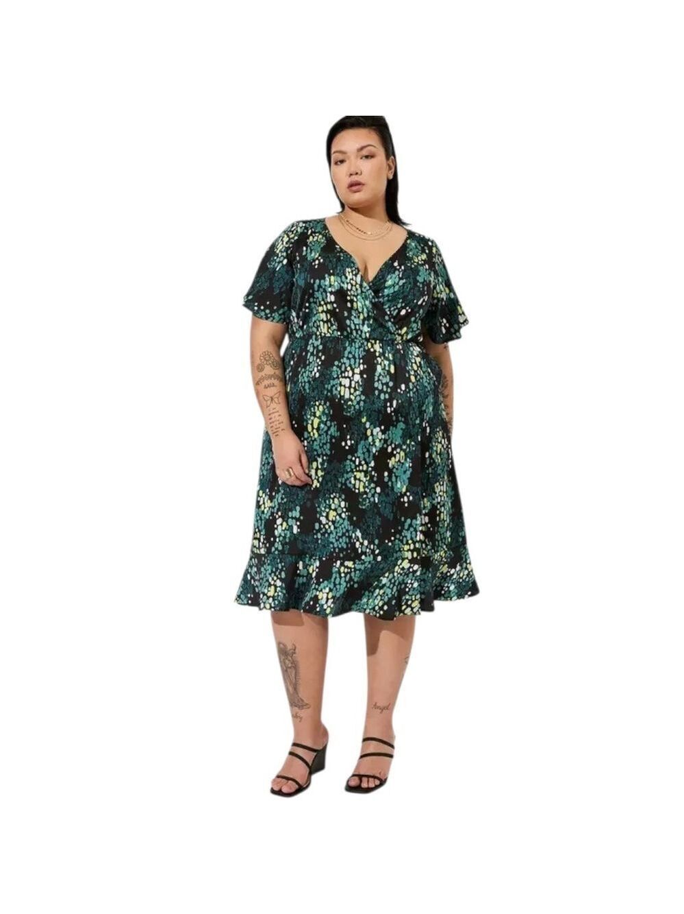 Torrid Midi Bubble Charm Flutter Sleeve Wrap Dress In Dotted Sz 1